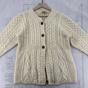 vtg KILRONAN WOOL 3D CABLE-KNIT‎ CARDIGAN SWEATER Fits M Cottagecore Grannycore
